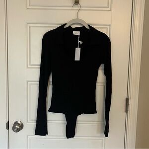 NWT Clyque Black Long Sleeve Ribbed Bodysuit | M